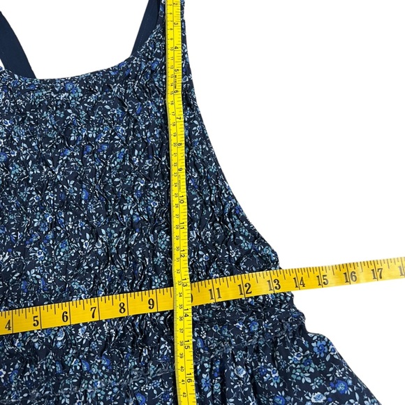 Free People Petunia Smocked Mini Jumper Dress Floral Open Back Blue Summer Sz XS - Picture 10 of 16